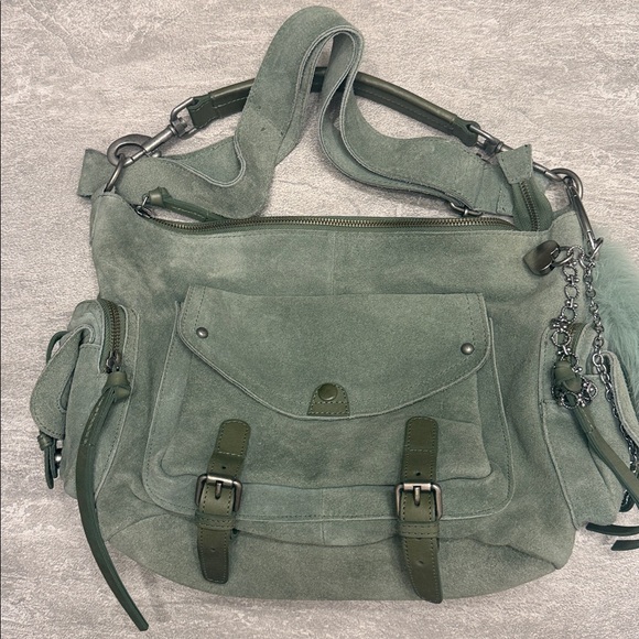 Free People Palermo Suede Shoulder Bag & Free People Fluffy Tail Fur Bag Charm - Picture 2 of 9